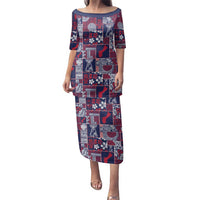 Guam Felis Pasgua Family Matching Puletasi and Hawaiian Shirt Pacific Patchwork Xmas Vibes LT9 Mom's Dress Blue - Polynesian Pride