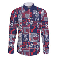 Guam Felis Pasgua Family Matching Summer Maxi Dress and Hawaiian Shirt Pacific Patchwork Xmas Vibes LT9 Dad's Shirt - Long Sleeve Blue - Polynesian Pride