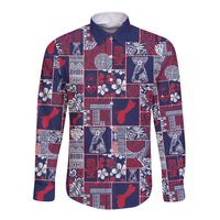 Guam Felis Pasgua Long Sleeve Button Shirt Pacific Patchwork Xmas Vibes - Polynesian Pride