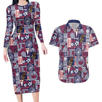 Manuia le Kerisimasi American Samoa Couples Matching Long Sleeve Bodycon Dress and Hawaiian Shirt Pacific Patchwork Xmas Vibes LT9 Blue - Polynesian Pride