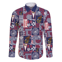 Manuia le Kerisimasi American Samoa Family Matching Off Shoulder Maxi Dress and Hawaiian Shirt Pacific Patchwork Xmas Vibes LT9 Dad's Shirt - Long Sleeve Blue - Polynesian Pride