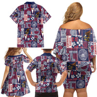 Manuia le Kerisimasi American Samoa Family Matching Off Shoulder Short Dress and Hawaiian Shirt Pacific Patchwork Xmas Vibes - Polynesian Pride