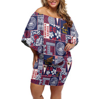 Manuia le Kerisimasi American Samoa Family Matching Off Shoulder Short Dress and Hawaiian Shirt Pacific Patchwork Xmas Vibes LT9 Mom's Dress Blue - Polynesian Pride