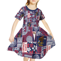 Manuia le Kerisimasi American Samoa Kid Short Sleeve Dress Pacific Patchwork Xmas Vibes - Polynesian Pride