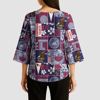 Manuia le Kerisimasi American Samoa Kimono Sleeve Blouse Pacific Patchwork Xmas Vibes - Polynesian Pride