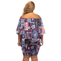 Manuia le Kerisimasi American Samoa Off Shoulder Short Dress Pacific Patchwork Xmas Vibes - Polynesian Pride