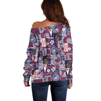Manuia le Kerisimasi American Samoa Off Shoulder Sweater Pacific Patchwork Xmas Vibes - Polynesian Pride