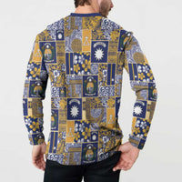 Ekamawir omo Nauru Button Sweatshirt Pacific Patchwork Xmas Vibes - Polynesian Pride