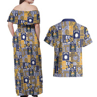 Ekamawir omo Nauru Couples Matching Off Shoulder Maxi Dress and Hawaiian Shirt Pacific Patchwork Xmas Vibes - Polynesian Pride