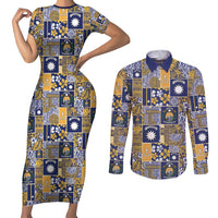 Ekamawir omo Nauru Couples Matching Short Sleeve Bodycon Dress and Long Sleeve Button Shirt Pacific Patchwork Xmas Vibes - Polynesian Pride