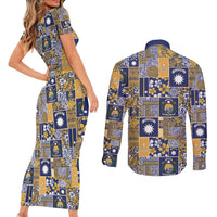 Ekamawir omo Nauru Couples Matching Short Sleeve Bodycon Dress and Long Sleeve Button Shirt Pacific Patchwork Xmas Vibes - Polynesian Pride
