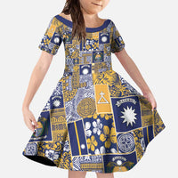 Ekamawir omo Nauru Family Matching Long Sleeve Bodycon Dress and Hawaiian Shirt Pacific Patchwork Xmas Vibes LT9 Daughter's Dress Blue - Polynesian Pride