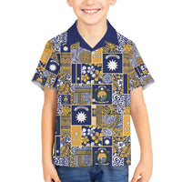 Ekamawir omo Nauru Family Matching Long Sleeve Bodycon Dress and Hawaiian Shirt Pacific Patchwork Xmas Vibes LT9 Son's Shirt Blue - Polynesian Pride