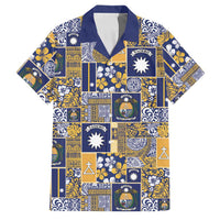Ekamawir omo Nauru Family Matching Off The Shoulder Long Sleeve Dress and Hawaiian Shirt Pacific Patchwork Xmas Vibes LT9 Dad's Shirt - Short Sleeve Blue - Polynesian Pride