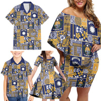 Ekamawir omo Nauru Family Matching Off Shoulder Short Dress and Hawaiian Shirt Pacific Patchwork Xmas Vibes LT9 - Polynesian Pride