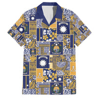 Ekamawir omo Nauru Family Matching Short Sleeve Bodycon Dress and Hawaiian Shirt Pacific Patchwork Xmas Vibes LT9 Dad's Shirt - Short Sleeve Blue - Polynesian Pride
