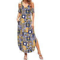 Ekamawir omo Nauru Family Matching Summer Maxi Dress and Hawaiian Shirt Pacific Patchwork Xmas Vibes LT9 Mom's Dress Blue - Polynesian Pride