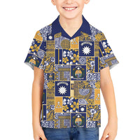Ekamawir omo Nauru Family Matching Summer Maxi Dress and Hawaiian Shirt Pacific Patchwork Xmas Vibes LT9 Son's Shirt Blue - Polynesian Pride