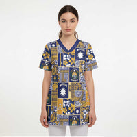 Ekamawir omo Nauru Scrub Top Pacific Patchwork Xmas Vibes - Polynesian Pride