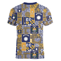 Ekamawir omo Nauru Women V-Neck T-Shirt Pacific Patchwork Xmas Vibes - Polynesian Pride