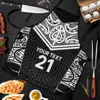 New Zealand Black Fern Custom Apron Maori Tukutuku Black-white Motif - Polynesian Pride