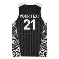 New Zealand Black Fern Custom Basketball Jersey Maori Tukutuku Black-white Motif - Polynesian Pride