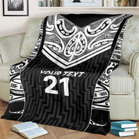 New Zealand Black Fern Custom Blanket Maori Tukutuku Black-white Motif