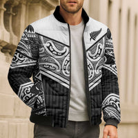 New Zealand Black Fern Custom Bomber Puffer Jacket Maori Tukutuku Black-white Motif - Polynesian Pride
