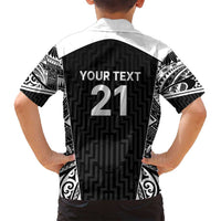 New Zealand Black Fern Custom Family Matching Off Shoulder Maxi Dress and Hawaiian Shirt Maori Tukutuku Black-white Motif