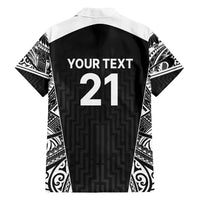 New Zealand Black Fern Custom Family Matching Off Shoulder Maxi Dress and Hawaiian Shirt Maori Tukutuku Black-white Motif