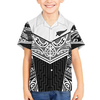 New Zealand Black Fern Custom Family Matching Off Shoulder Maxi Dress and Hawaiian Shirt Maori Tukutuku Black-white Motif