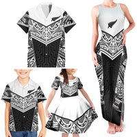 New Zealand Black Fern Custom Family Matching Tank Maxi Dress and Hawaiian Shirt Maori Tukutuku Black-white Motif