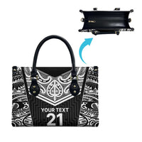 New Zealand Black Fern Custom Leather Bag Maori Tukutuku Black-white Motif - Polynesian Pride