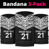 New Zealand Black Fern Custom Neck Gaiter Maori Tukutuku Black-white Motif - Polynesian Pride