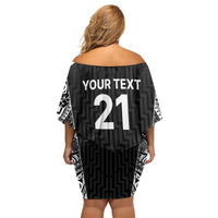 New Zealand Black Fern Custom Off Shoulder Short Dress Maori Tukutuku Black-white Motif LT9 - Polynesian Pride