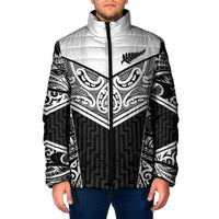 New Zealand Black Fern Custom Padded Jacket Maori Tukutuku Black-white Motif - Polynesian Pride