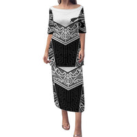 New Zealand Black Fern Custom Puletasi Maori Tukutuku Black-white Motif