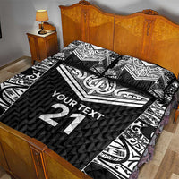 New Zealand Black Fern Custom Quilt Bed Set Maori Tukutuku Black-white Motif
