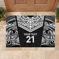 New Zealand Black Fern Custom Rubber Doormat Maori Tukutuku Black-white Motif