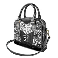 New Zealand Black Fern Custom Shoulder Handbag Maori Tukutuku Black-white Motif