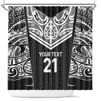New Zealand Black Fern Custom Shower Curtain Maori Tukutuku Black-white Motif
