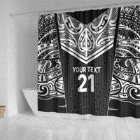 New Zealand Black Fern Custom Shower Curtain Maori Tukutuku Black-white Motif