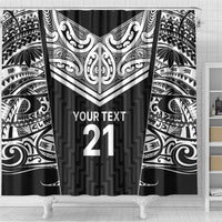 New Zealand Black Fern Custom Shower Curtain Maori Tukutuku Black-white Motif