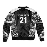 New Zealand Black Fern Custom Sleeve Zip Bomber Jacket Maori Tukutuku Black-white Motif