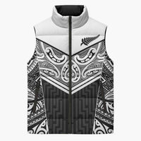 New Zealand Black Fern Custom Sleeveless Puffer Jacket Maori Tukutuku Black-white Motif - Polynesian Pride