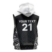 New Zealand Black Fern Custom Sleeveless Zip Hoodie Maori Tukutuku Black-white Motif LT9 - Polynesian Pride