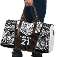 New Zealand Black Fern Custom Travel Bag Maori Tukutuku Black-white Motif - Polynesian Pride