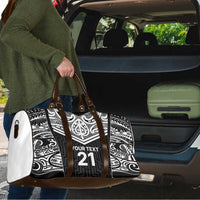 New Zealand Black Fern Custom Travel Bag Maori Tukutuku Black-white Motif - Polynesian Pride