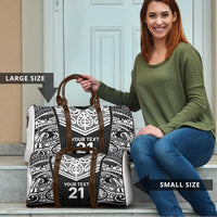 New Zealand Black Fern Custom Travel Bag Maori Tukutuku Black-white Motif - Polynesian Pride