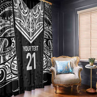 New Zealand Black Fern Custom Window Curtain Maori Tukutuku Black-white Motif